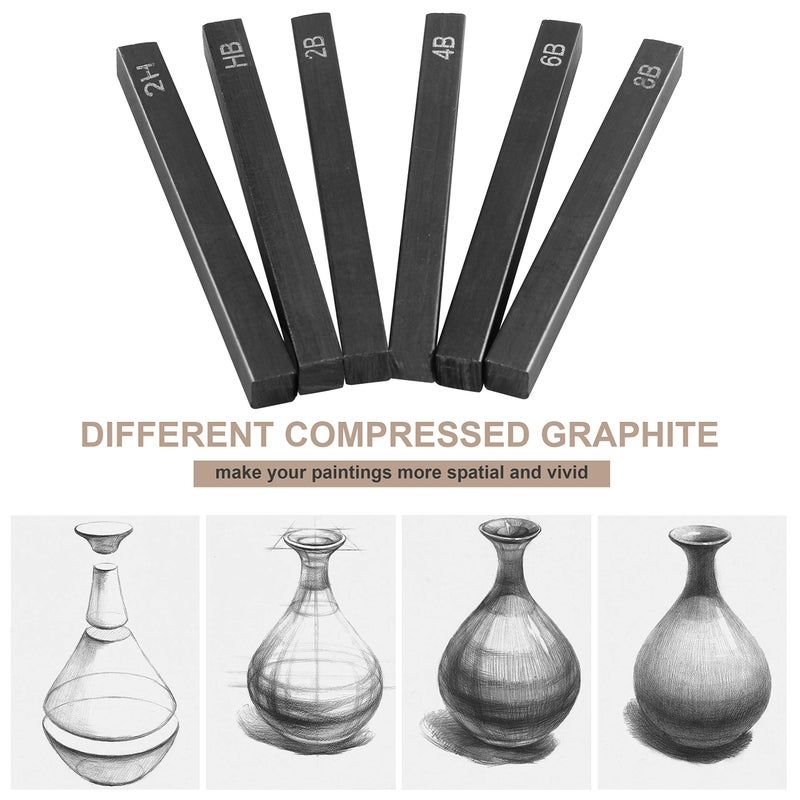 MyLifeUNIT Compressed Graphite, Square Drawing Pencils for Artists, Pack of 6 (2H, HB, 2B, 4B, 6B and 8B) - Image 3